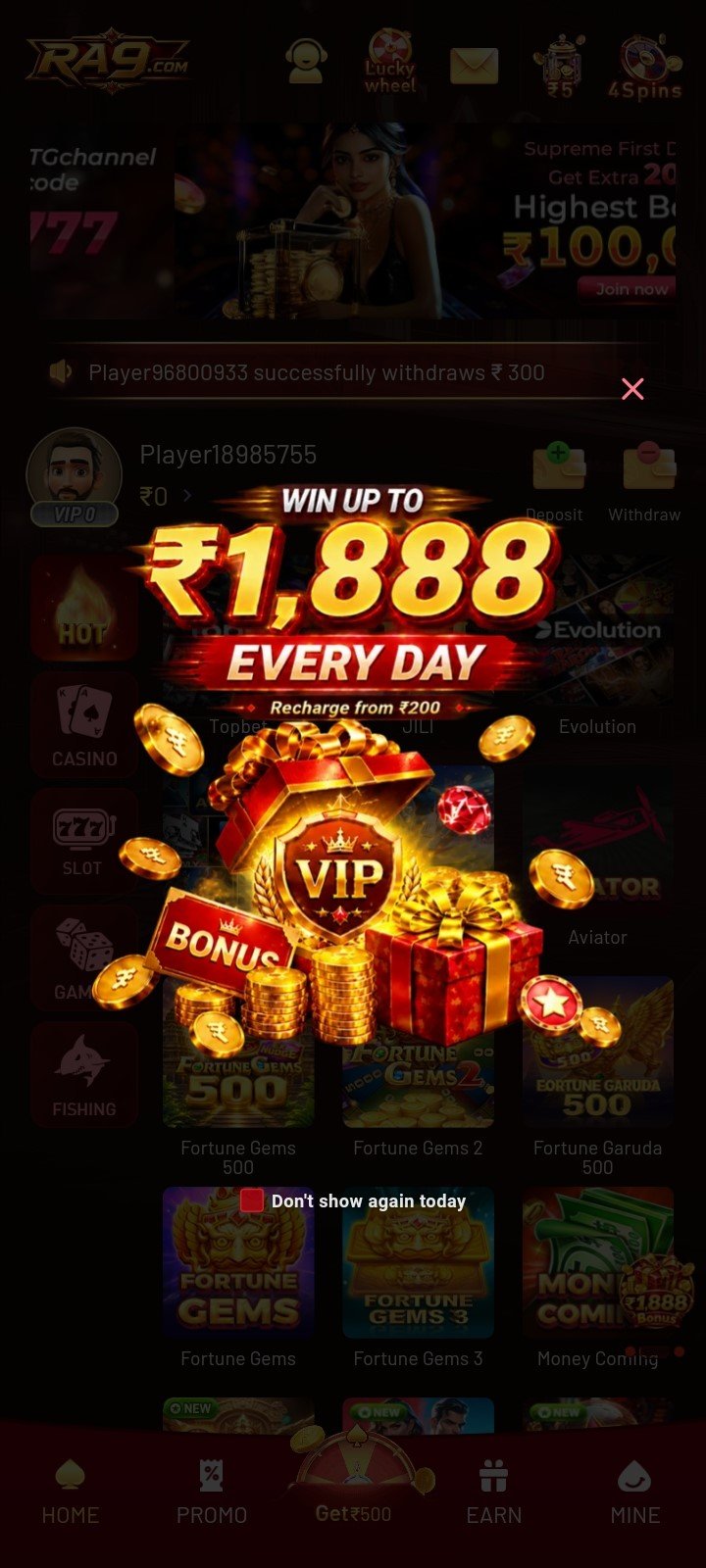 RA9 Game Win Up To Rs 1888 Daily VIP Bonus